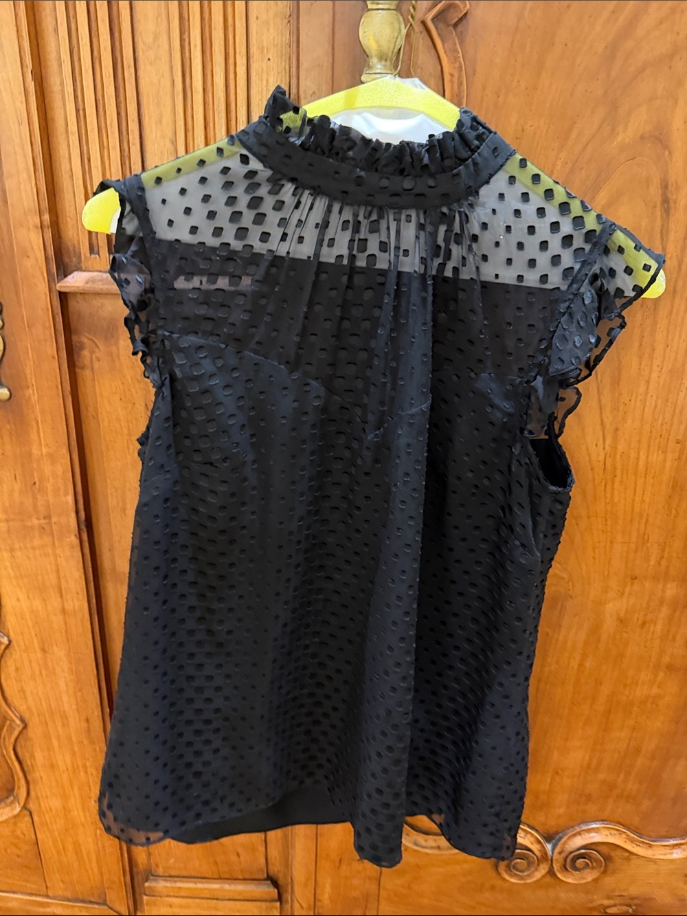 Alice & Trixie Black Swiss Dot Ruffled Mock Neck Blouse